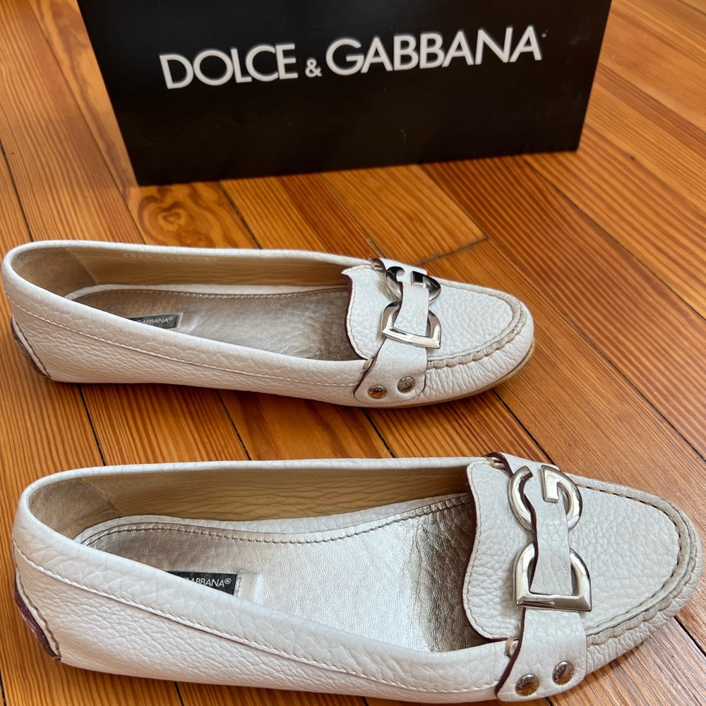 Dolce & Gabbana White Leather Driving Loafers
